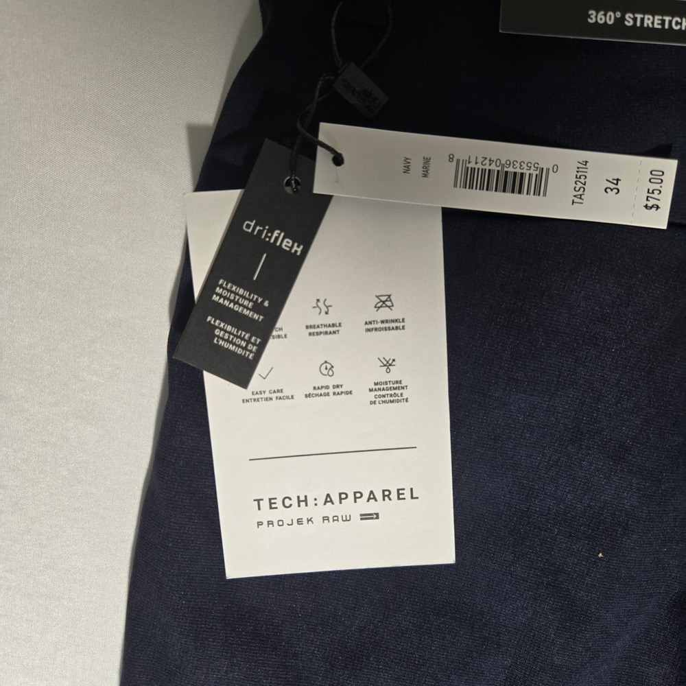 NEW Projek Raw Tech Apparel Mens 34 Navy Marine Dri:Flex Stretch Pants TAS25114 - Picture 7 of 10